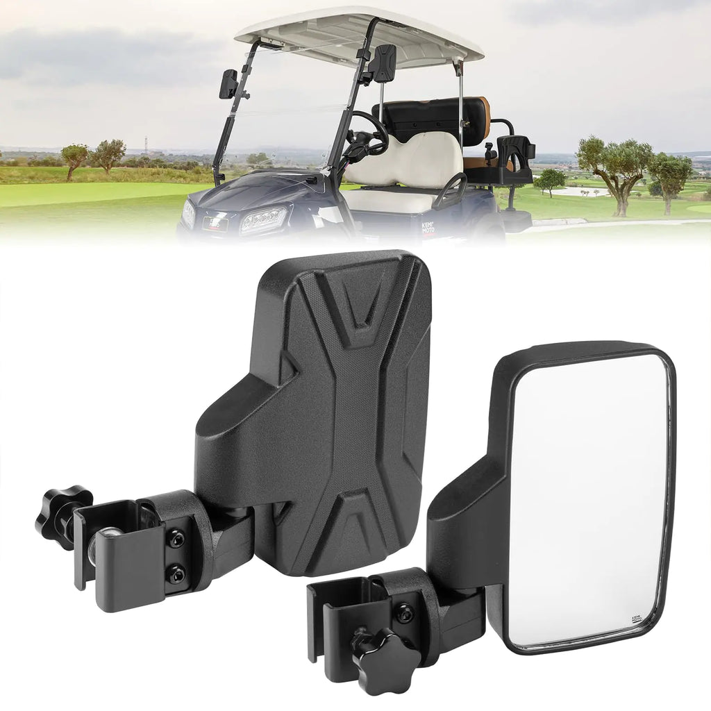 KEMIMOTO Golf Cart Side Mirrors No Drilling Golf Cart Rear View Mirror 180 Degree Rotation Universal Fits 0.75-1.25 inch Square Tube Compatible with EZGO Club Car Drive2