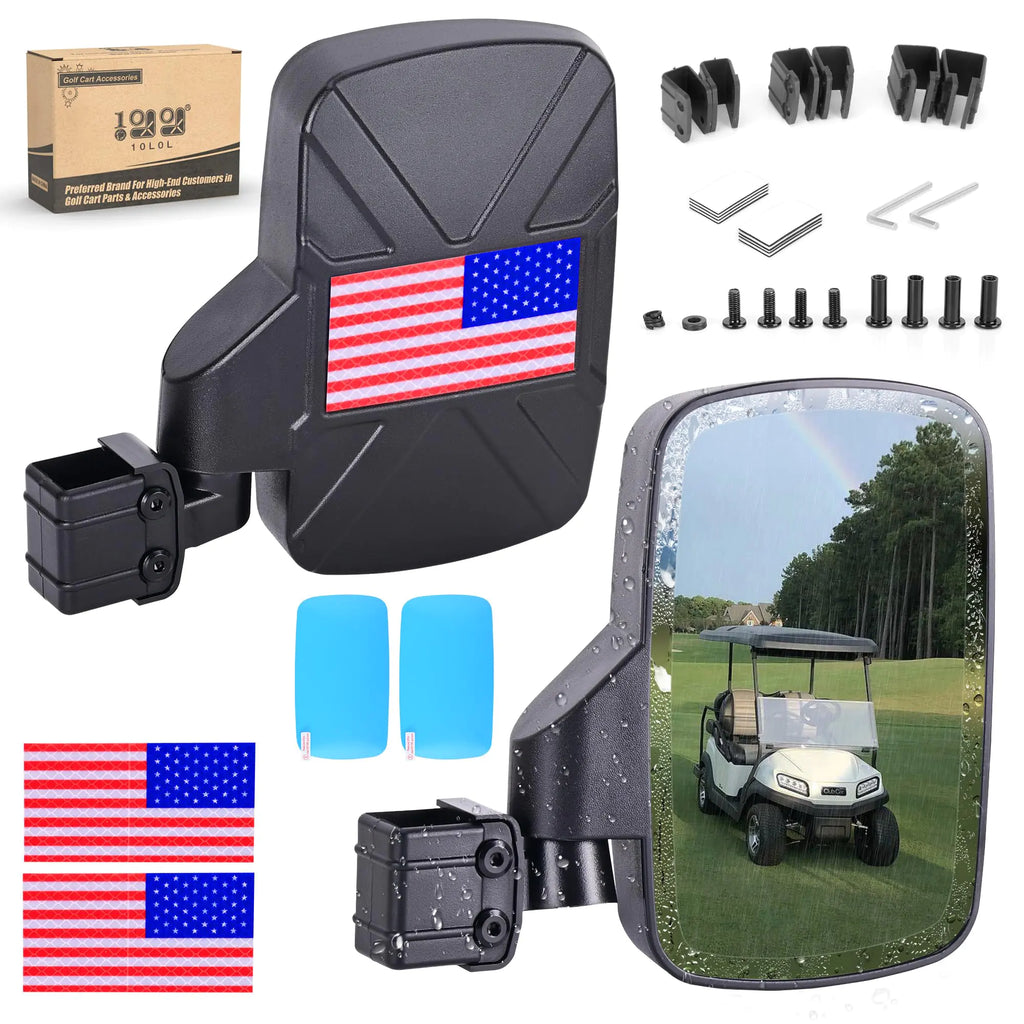 10L0L Golf Cart Mirror No Drilling Extra Large Side View Mirror Universal for Yamaha Club Car EZGO Folding Side Rear View Mirrors Adjustable 180 Degree Shatterproof Glass