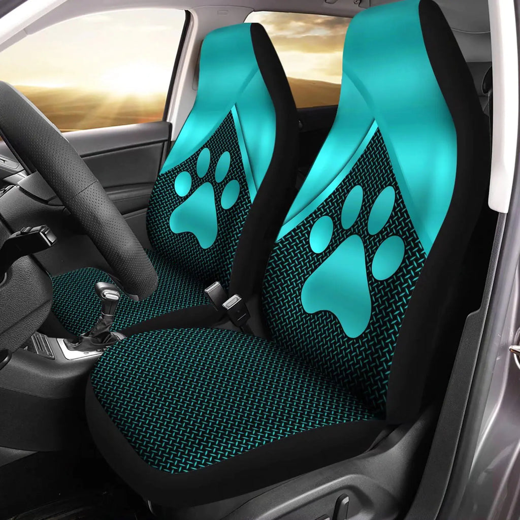 gearider Auto Car Seat Covers 2 Pack Blue Dog Paw Woven Pattern Thick Durable Bucket Seats Protector for Men Women Fit Car Sedan Truck Van