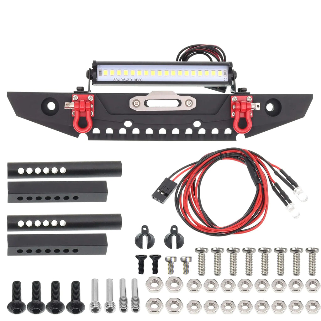 Treehobby Metal Front Bumper with LED Light RC Winch Mount Seat Compatible with Traxxas TRX-4 TRX4 Axial SCX10 90046 90047 RC4WD D90 TF2 1/10 RC Crawler Car Upgrade Part