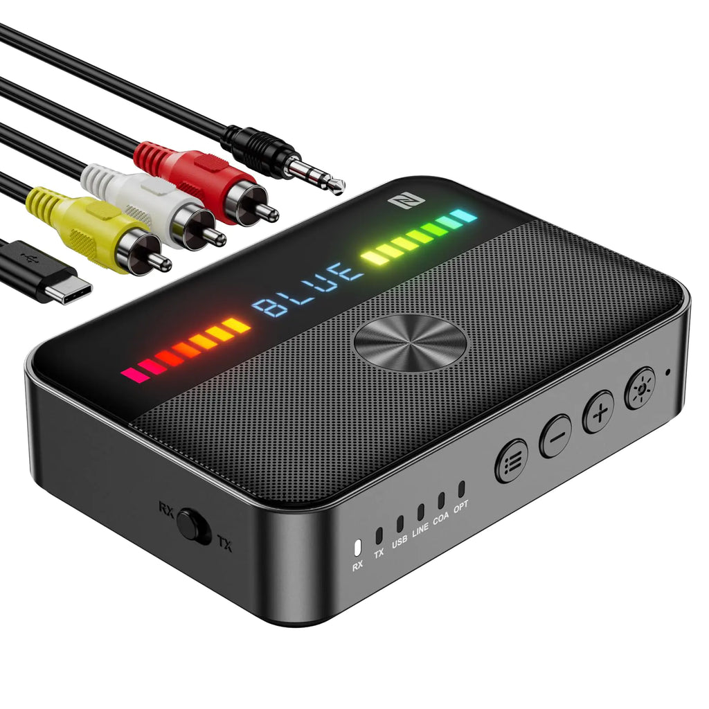 MOREGAX M13 RGB Bluetooth 5.3 Audio Receiver Transmitter Bluetooth Audio Adapter for Old Home Stereo/Speakers TV with Display USB RCA 3.5mm AUX DAC Coaxial Optical