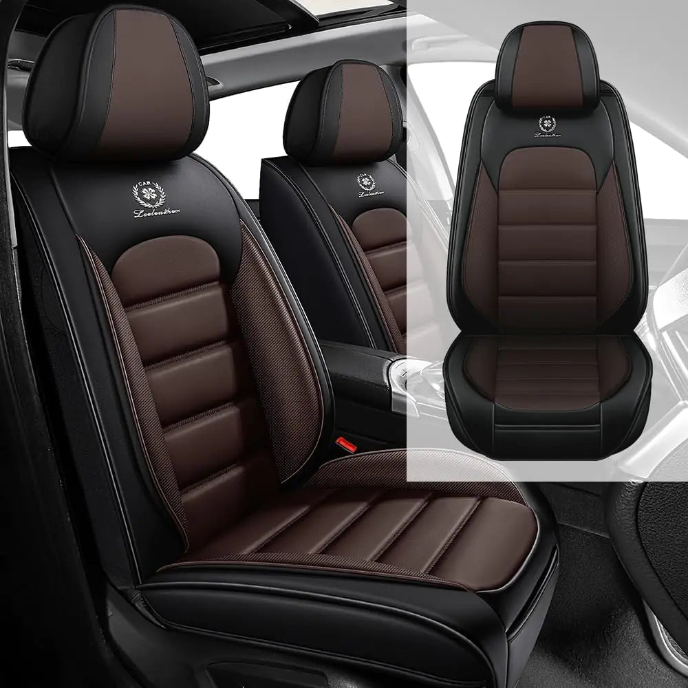3DLEATHER for Ford Mustang 2009 All Season Front Seats Cover Universal Seat Protectors (Black & Coffee/Standard Style)