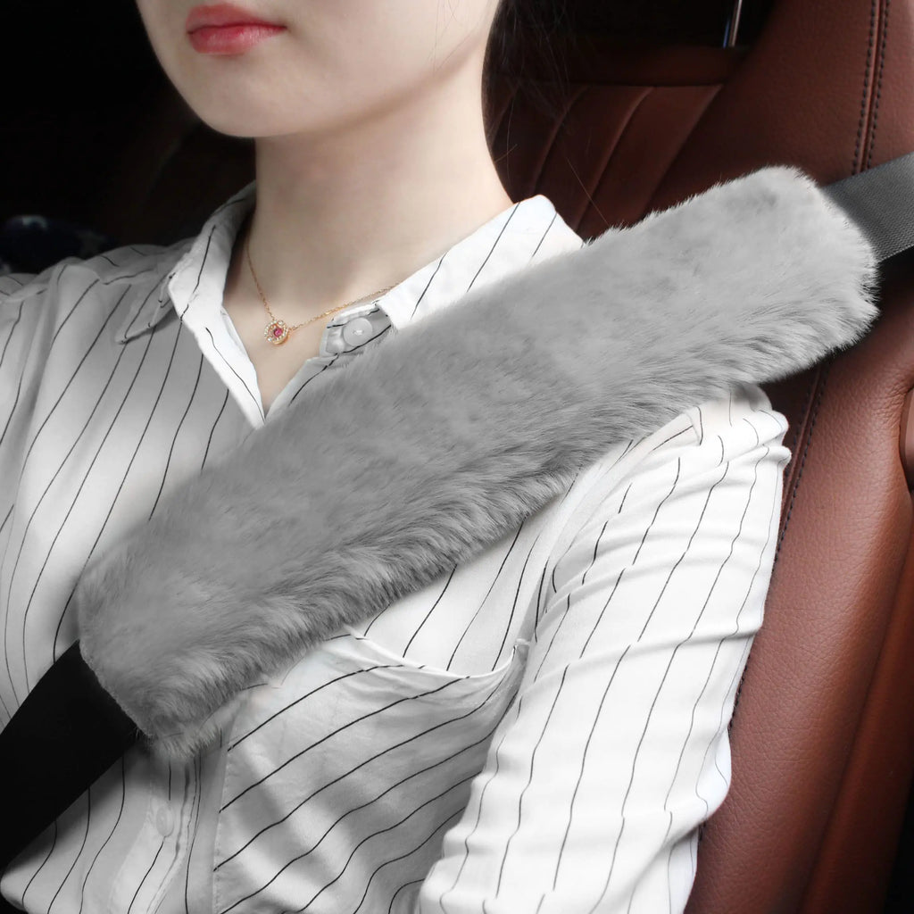 GAMPRO Car Seat Belt Pad Cover Kit 2-Pack 13 inch Faux Rex Rabbit Fur Soft Comfortable Car Safety Seat Belt Strap Shoulder Pad for Adults and Children (2B)