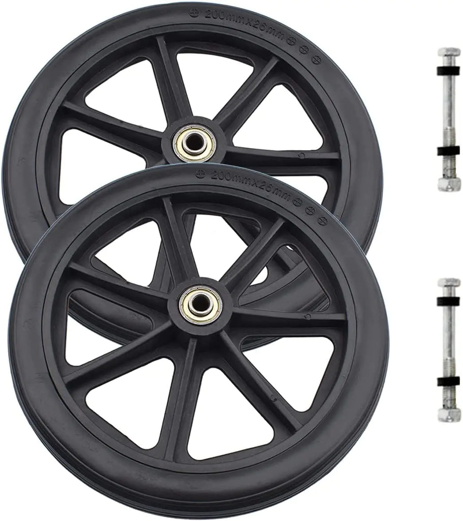 2PCs Wheels Replacement for Wheelchairs 8" x 1" Rollator Wheels Anti-Slip Replacement Casters Rollers Wheels Universal Wheelchair Replacement Wheel Accessories (Black)