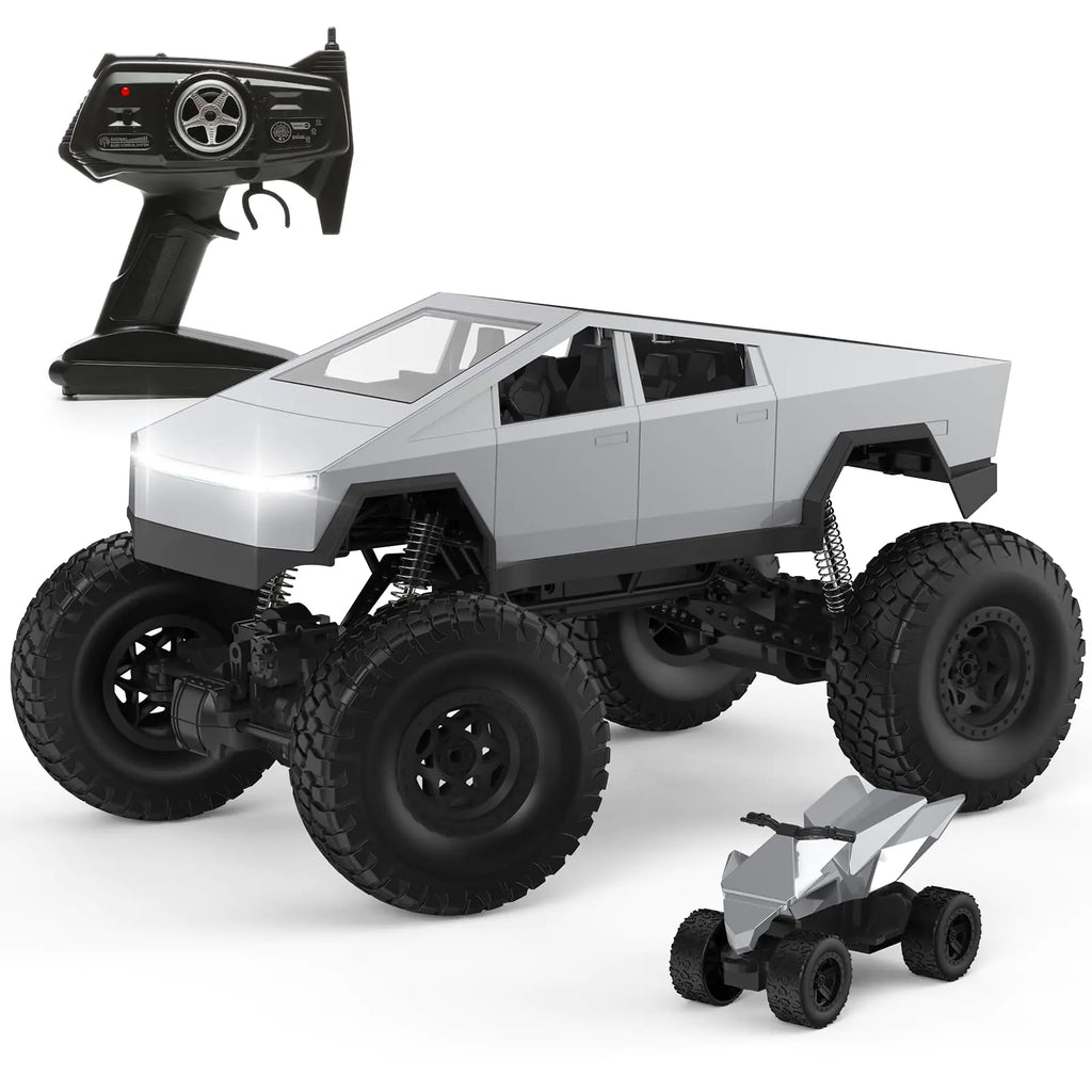 KidsFaves 1:8 RC Car Large Cybertruck Toy Model 4WD with 2 Batteries and Dual Motors LED HeadlightOff-Road RC Truck 2.4GHz All Terrain Off Road Monster Truck for Boys Kids
