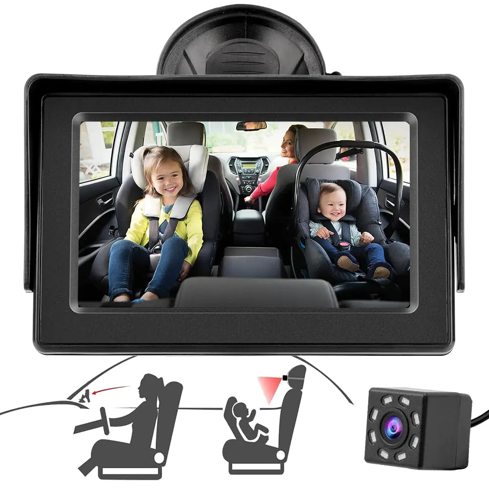 Baby Car Camera 4.3 HD Baby Car Mirror Seat Camera Car Monitored Mirror Night Vision with Wide View Angle Aimed at Baby Plug and Play Car Camera for Baby Car Seat Rear Facing