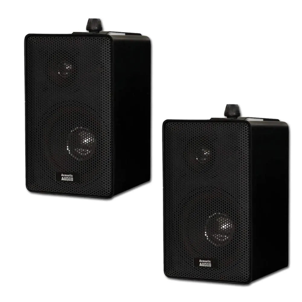 Acoustic Audio 251B Indoor/Outdoor Speakers Black Set of 2