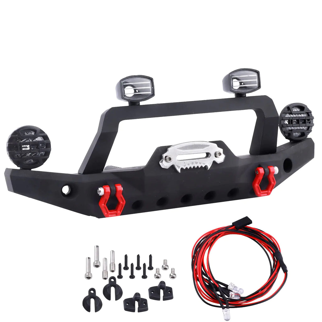 FriHobby 1/10 RC Crawler Front Bumper Mounts Set Metal w/Winch & 5mm LED White Lights for TRX-4 Axial SCX10 SCX10 II 90046 SCX10 III AXI03007 Redcat Gen 7