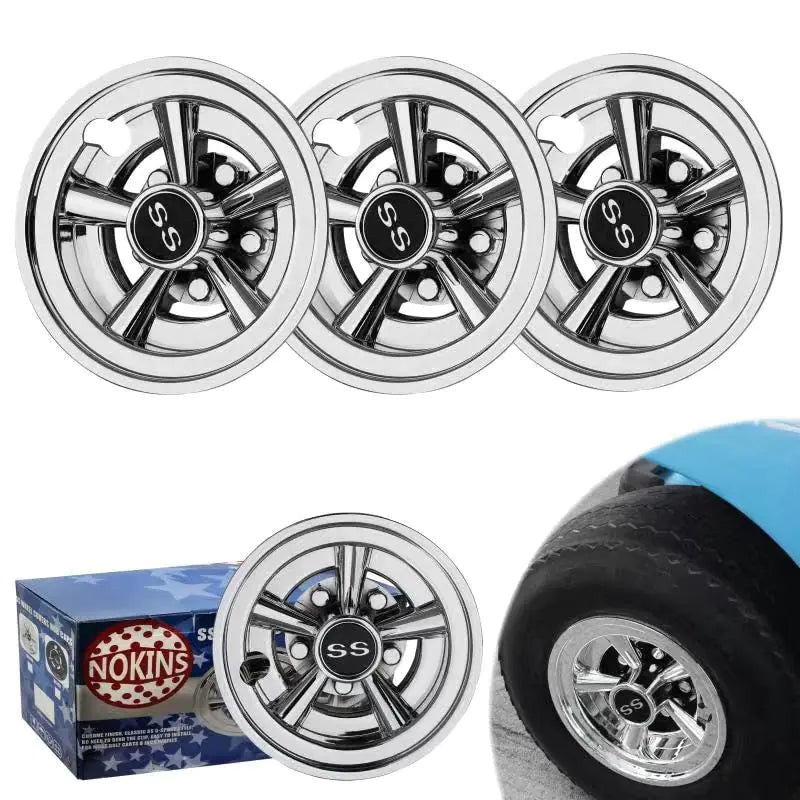 Golf Cart SS Wheel Covers Hubcaps 8 Inch Chrome Golf Cart Hub Caps Snap-on Installation (Set of 4) Fits EZGO Yamaha Club Car