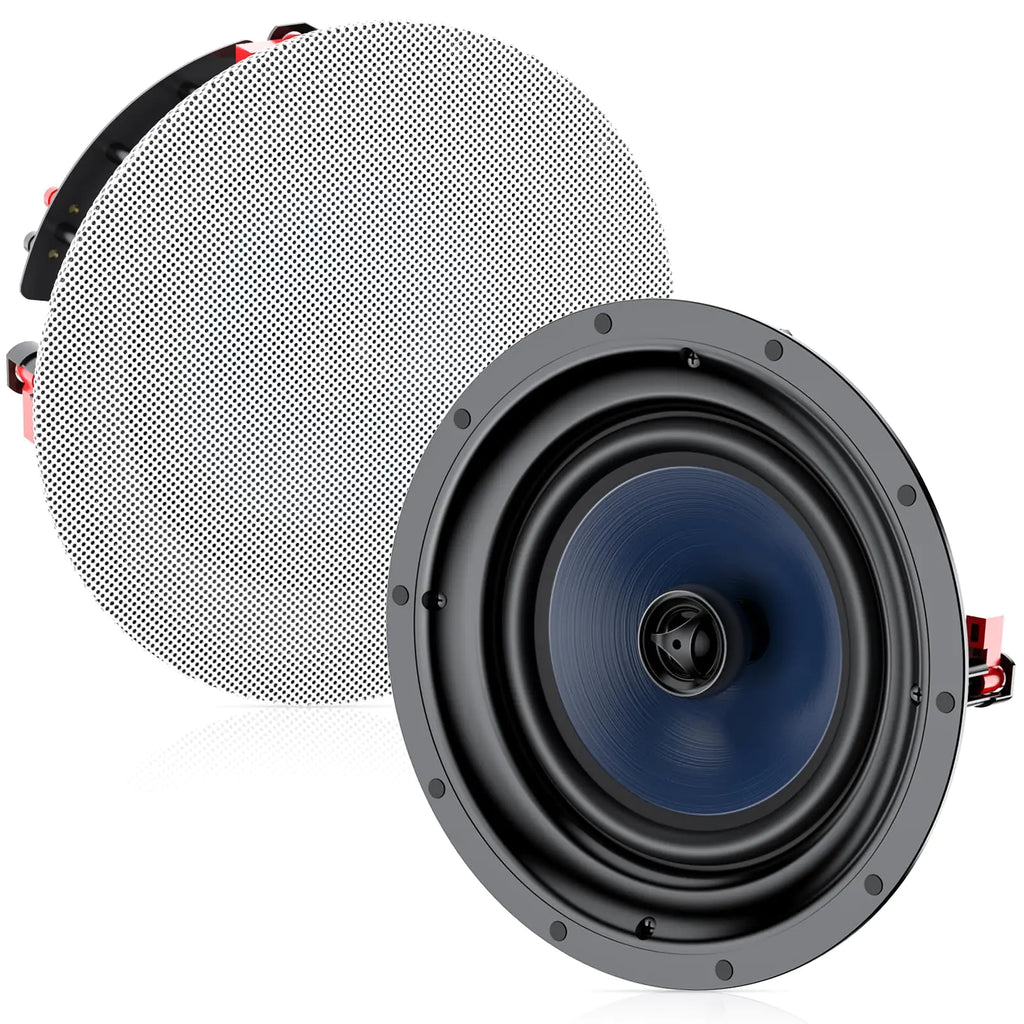 Hiwill Audio 2-Way 8" in-Ceiling Round Speakers (Pair) | Premium Speakers for Indoor/Outdoor Use | Perfect for Bath Kitchen & Covered Porches | Damp/Humid Environment Ready | WhitePaintable Grille