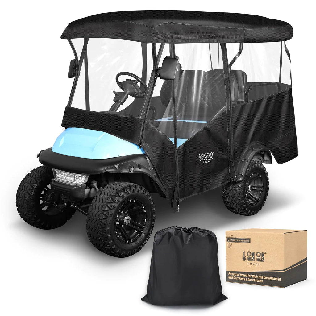 10L0L 4 Passenger Golf Cart Enclosure - 86 Roof Fit Universal Golf Cart Cover for Yamaha Club Car EZGOWaterproof 600D Rain CoverTransparent Tail Light PanelFoldable Door4-Sided Clear Windows