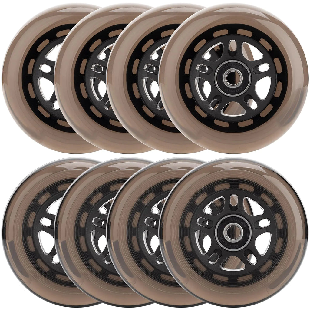 HeyZomm Inline Skate Wheels Outdoor & Indoor Inline Skate Replacement Wheels 85a Roller Hockey Wheels w/Bearings ABEC-9 & Floating Spacers 64mm 70mm 72mm 76mm 80mm 84mm 90mm Dia 8-Pack (64mm Black)