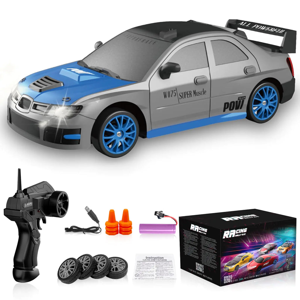 Remote Control Car RC Drift Car 2.4GHz 1:24 Scale 4WD High Speed RC Cars Vehicle with LED Lights Batteries and Drifting Tires Racing Sport Toy Cars for Adults Boys Girls Kids Gift