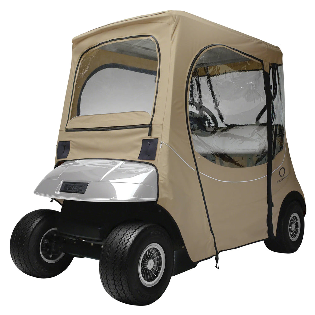 Classic Accessories Fairway Short Roof 2-Person FadeSafe E-Z-Go Golf Cart Enclosure Light Khaki