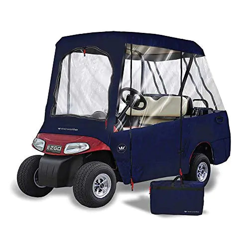 Greenline Golf Cart Enclosure by Eevelle USA | Golf Cart Cover | All Weather Windproof Waterproof Rain Cover | 4 Passenger Golf Cart Cover - 68" L x 48" W x 64" H - Navy