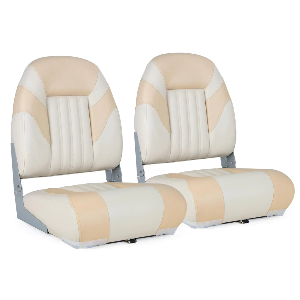 NORTHCAPTAIN Deluxe Marine High Back Folding Boat SeatStainless Steel Screws IncludedBeige/Ivory(2 Seats)