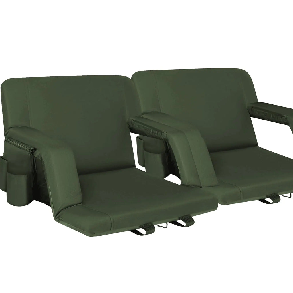 Stadium Seats for Bleachers with Back SupportReclining Stadium Seats Chair with Padded Cushion Chair Back and Armrest Support (Green 2-Pack)