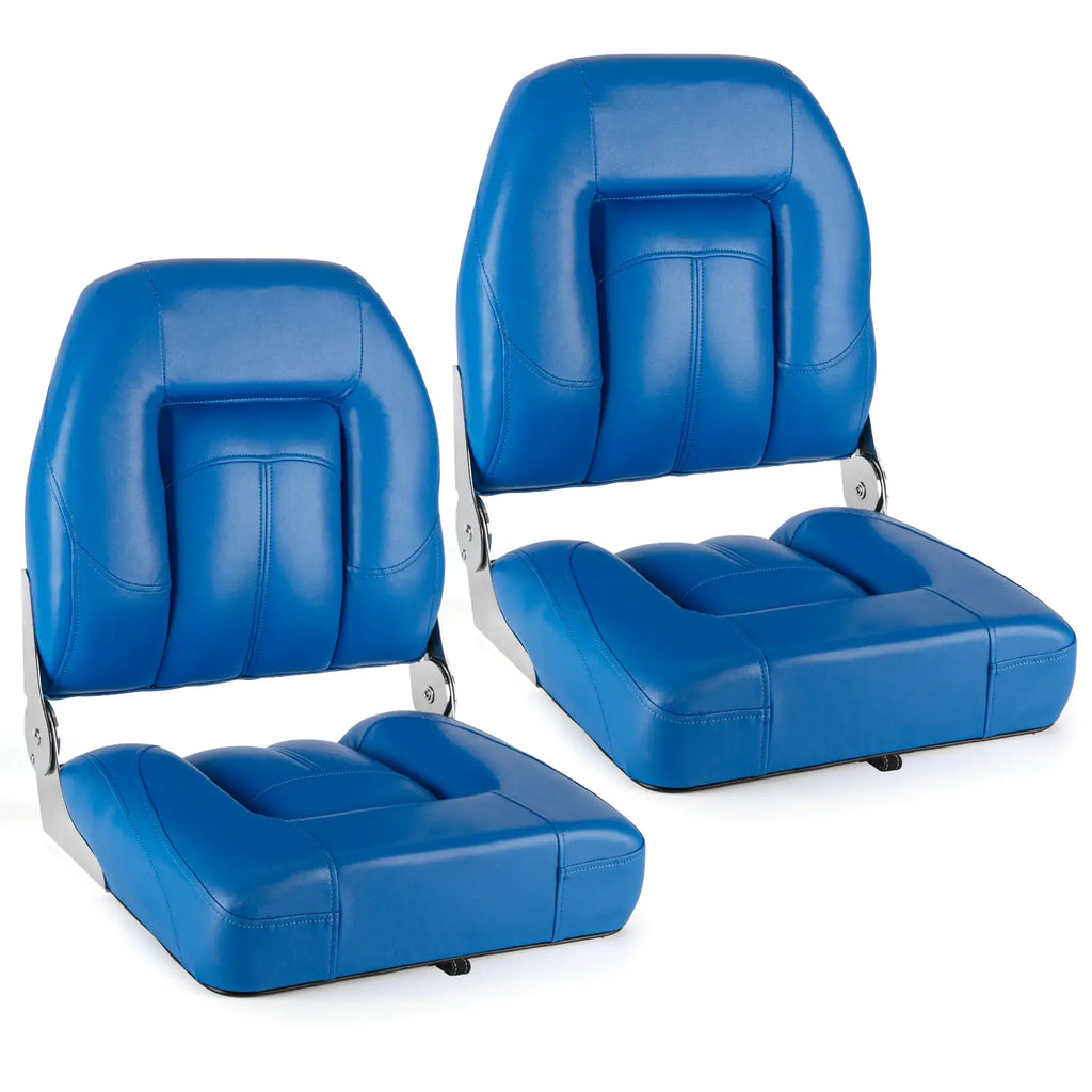 TeBaisea Folding Boat Seats Low Back 2 Pack Waterproof Fishing Boat Captain Chairs Stainless Steel Hinges and Microfibre Leather Includes 4 Stainless Steel Screws Blue