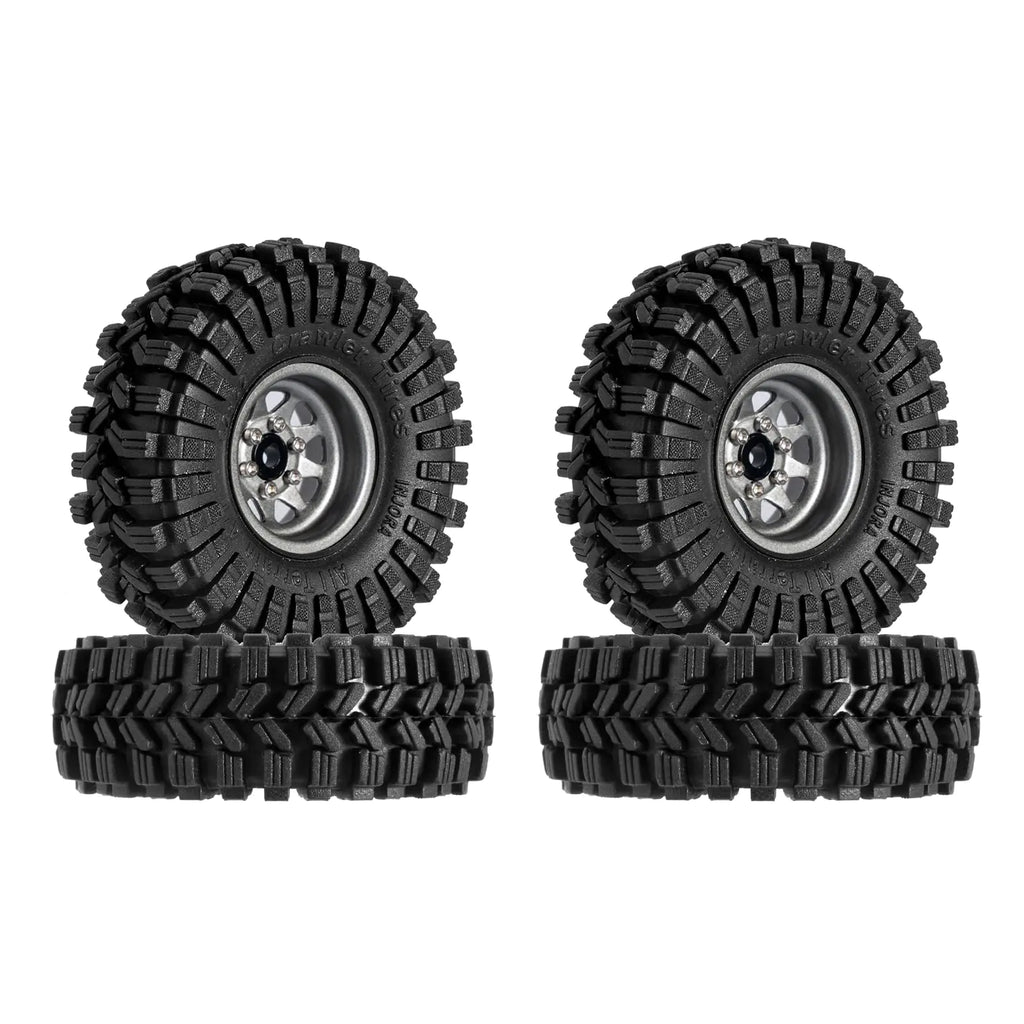 INJORA 1.0 Beadlock Wheel Tires Set -3.78mm Offset Wheel Rims for 1/18 1/24 RC Crawler Car Axial AX24 SCX24 FMS FCX24 TRX4MGrey (W1004-T1014)