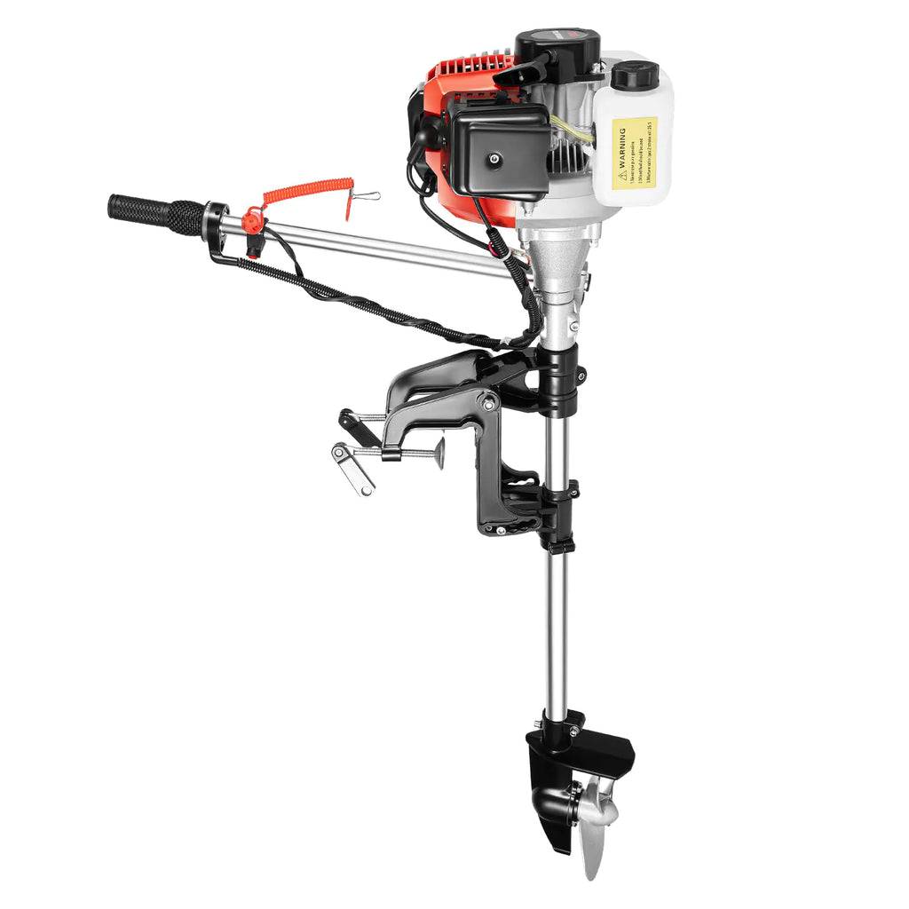 2-stroke Outboard Motor 52cc Single Cylinder Gas Boat Engine 2.3HP Long Shaft Fishing Boat Engine with Air Cooling System for Inflatable Boats Rubber Boats Fishing Boats Yachts Water Sport Tools