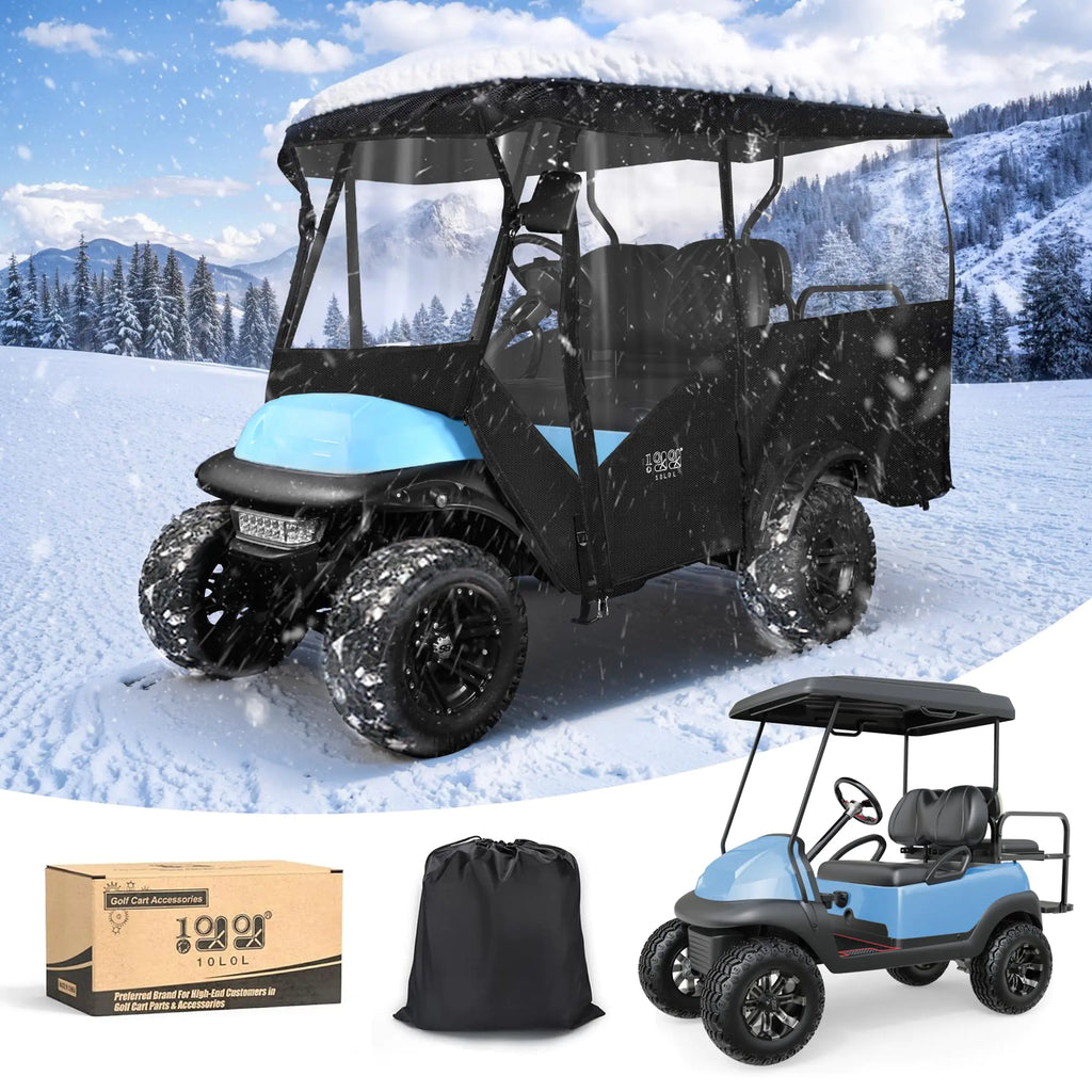 10L0L Universal Golf Cart Cover 4 Passenger Compatible with Yamaha EZGO Club Car Golf Cart Models- 94’’ Roof Fit Golf Cart Cover Waterproof 600D Material Windproof Transparent on 4 Sides