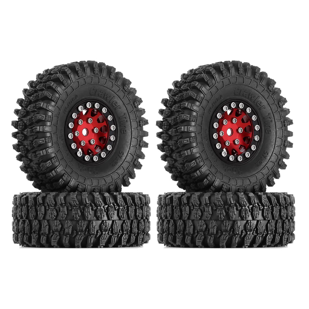 INJORA 1.0 Beadlock Wheel S5 Super Soft Sticky Crawler Tires for TRX4M Axial AX24 SCX24 FCX24 Enduro24 Upgrade 57 * 22mm(Red)