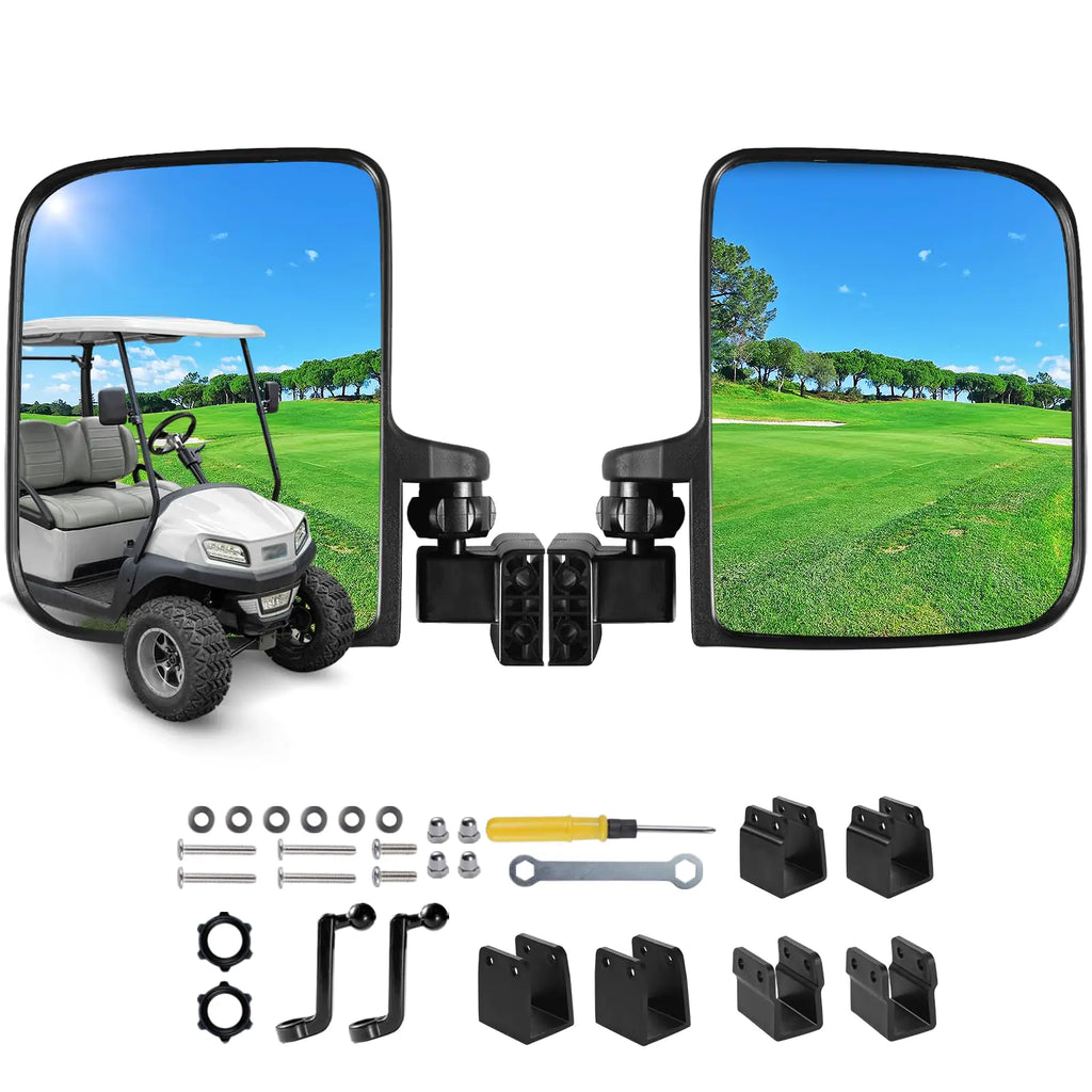 NOKINS Golf Cart Side Mirrors No-Drilling Golf Cart Folding Side Rear View Mirrors Fit for Club Car/EZGO TXT RXV/Yamaha and Others 0.75"/1/1.25" Square Tube Adjustable 180 Degree HD Glass