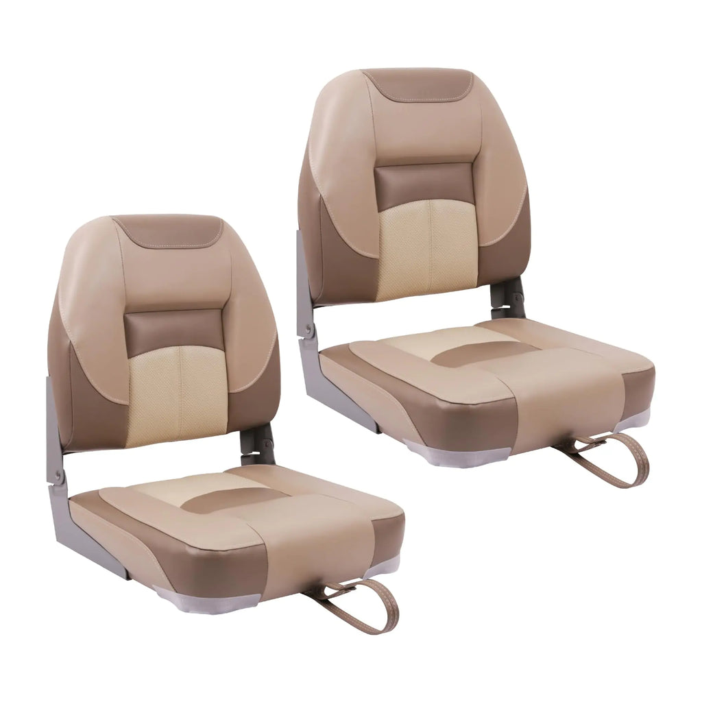 Deckpro Deluxe Low Back Boat Seat Fold-Down Fishing Boat Seat Tan/Sand (2 Seats)