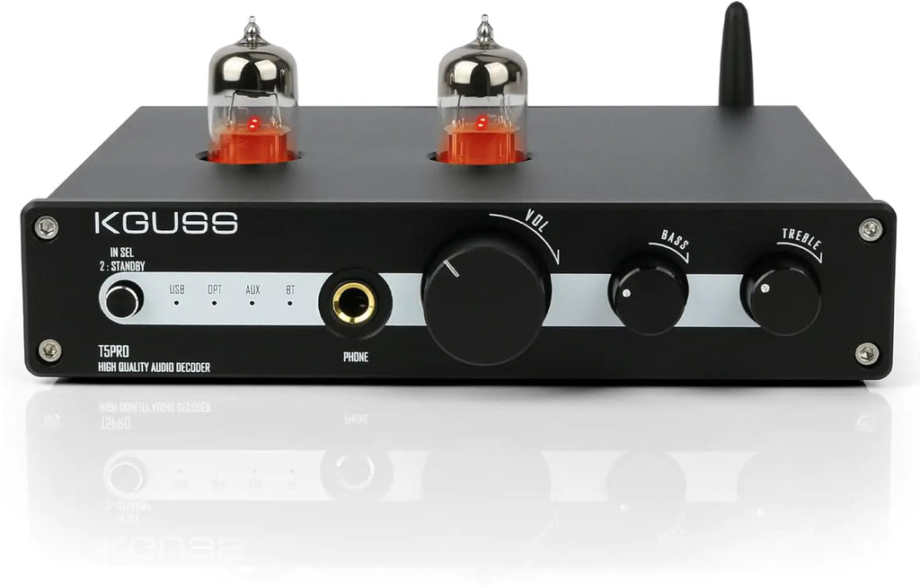 KGUSS T5PRO Tube Preamp Headphone Amp - Bluetooth 5.0 Vacuum Preamplifier with Treble and bass Adjustable for HiFi Stereo Home Audio Active Speakers with RCA/SUB Output