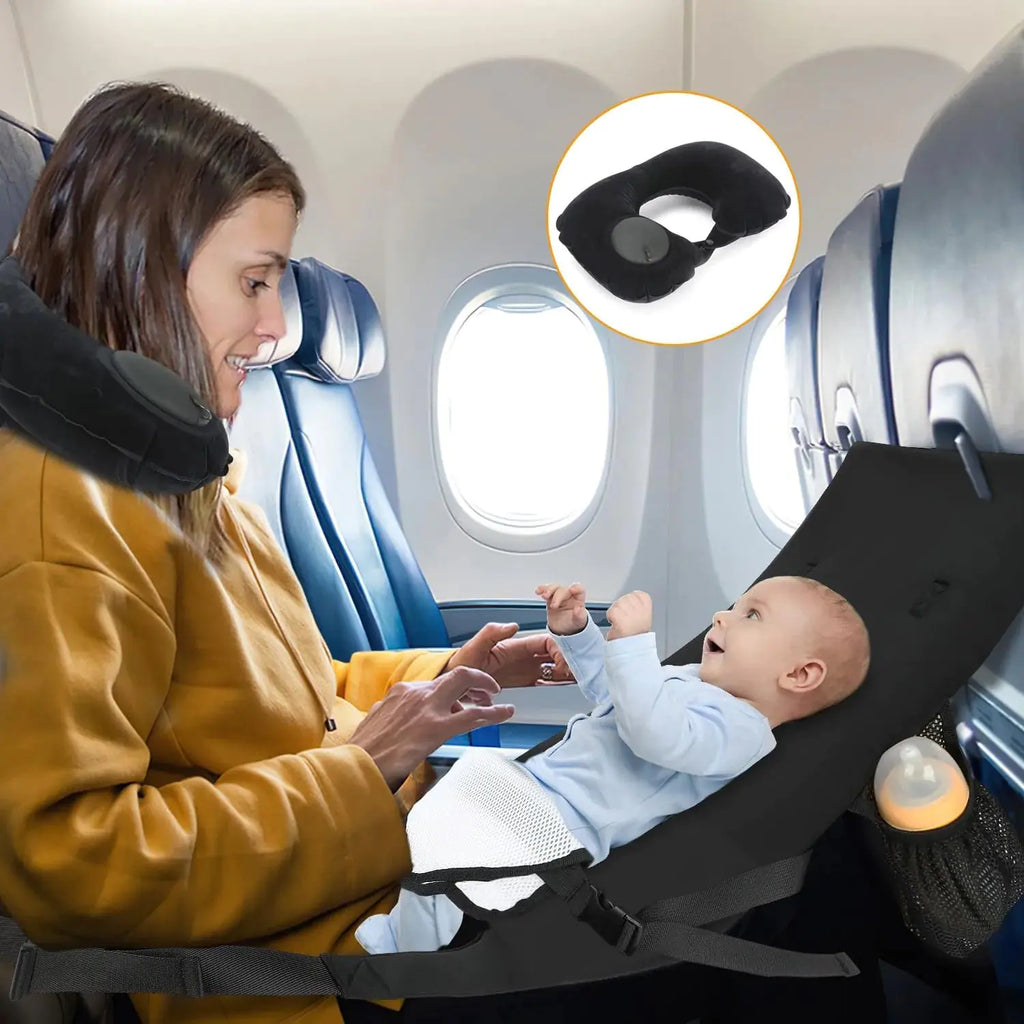 Toddler Airplane Seat Extender & Travel Bed with Neck Pillow – Baby Travel Essentials for Flying – Fits Economy Seats - todller Travel Bed - Baby Flight Bed on Lap Baby seat Extender - Black Color