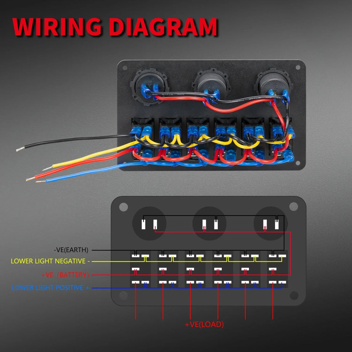 6-Gang Waterproof Marine Rocker Switch Panel with Blue LED for UTV & SXS – view 6