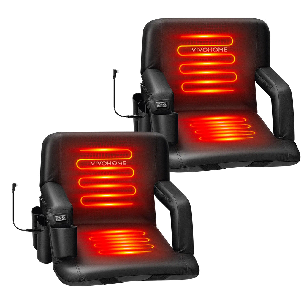 VIVOHOME 20 Inch Heated Stadium Seats with Back Support 2 Pack Bleacher Chairs with 12V 20W PD Fast Charging Type C Port 3 Levels of Heat NTC Overheat Protection System(Power Bank not Included)