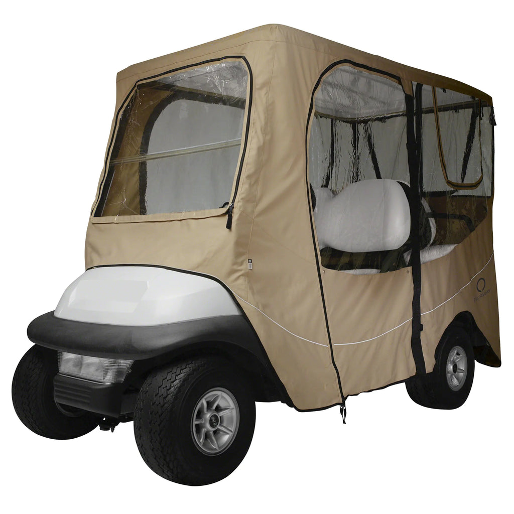 Classic Accessories Fairway Long Roof 4-Person Deluxe Golf Cart Enclosure Light Khaki with Clear Windows