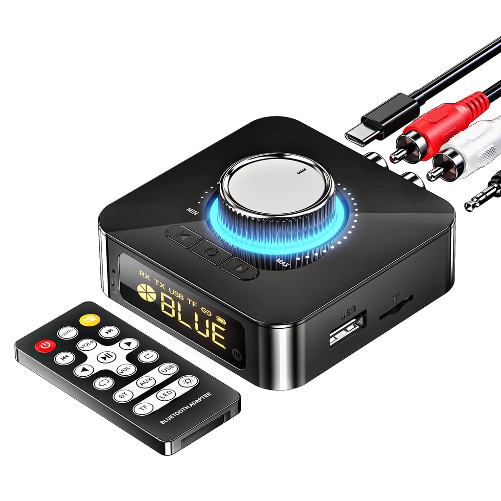 MOREGAX 5.0 Bluetooth Audio Receiver Transmitter Wireless Audio Adapter for Speakers TVs PCs CDs Computers and Other Home Stereo Speakers Supports 3.5mm AUX RCA USB and TF Card Playback