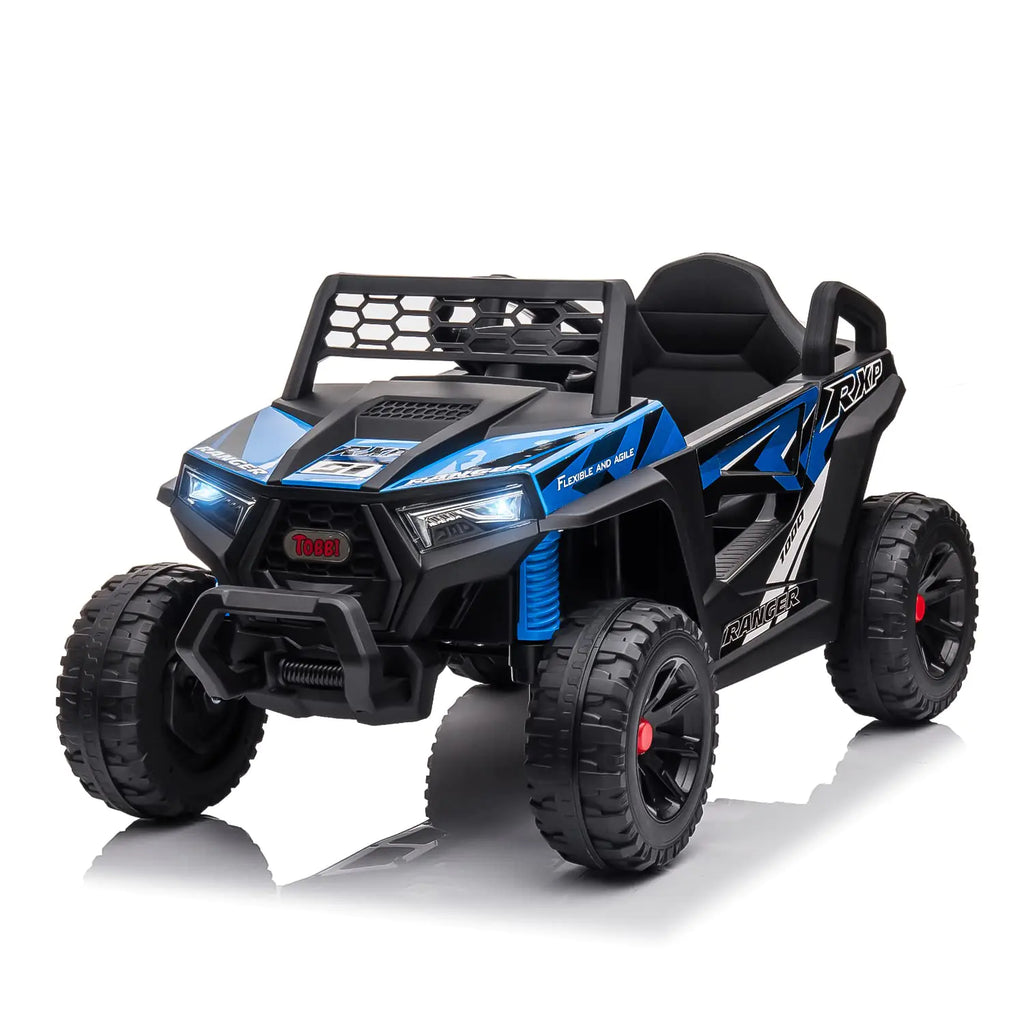 TOBBI 12V Kids Ride on Car Electric Off-Road UTV Truck with Forward and Reverse Functions Double Open Doors Safety Belt Horn Music and Lights for Kids Aged 3-5 Years (Blue)