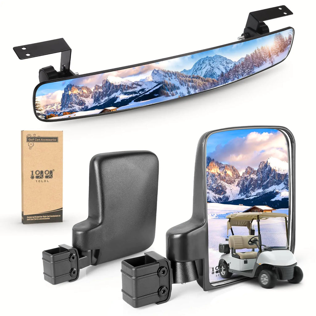 10L0L Golf Cart Mirrors No Drilling 180 Degree Rotation & Foldable-HD Shatterproof Glass Mirrors for Golf Cart Club Car EZGO and Other No Drilling Side Mirror & Rear View Mirror Kit
