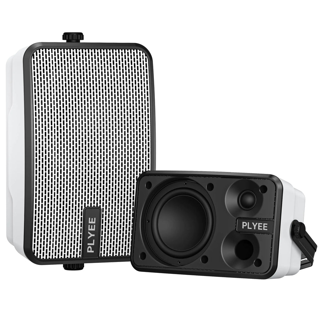 Plyee Audio 400W Outdoor Bluetooth Speakers Wireless Sync Between Speakers IPX5 Waterproof Powerful Bass Wall Mount for Patio Porch Gazebo Garage 2-Pack White(MZ-621)