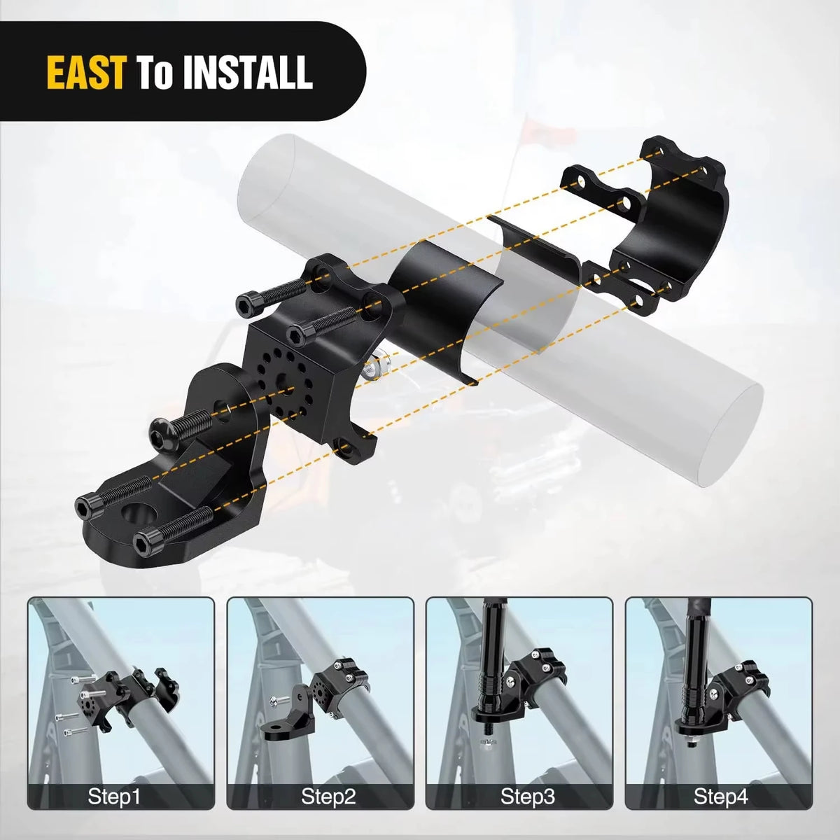 Whip Light and Flag Pole Mount Brackets (2-Pack) for UTV & SXS
