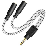 DUKABEL Headphone Splitter Knitted 3.5mm Audio Splitter TRS 3-Pole Aux Splitter Cable for Headphones Earphones Speakers -Zebra White