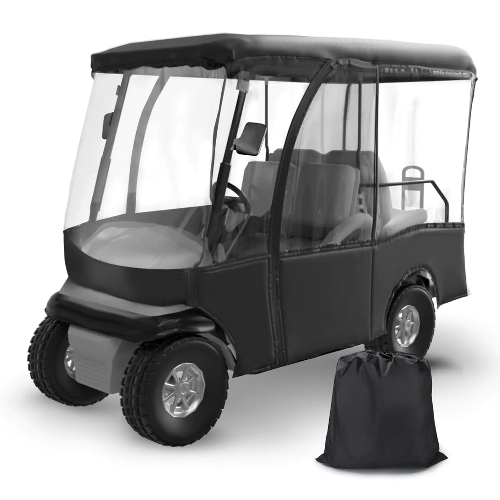 Golf Cart Enclosure 2+2 Golf Cart Drivable Rain Cover 600D Waterproof Enclosure with 4-Sided Transparent Windows Fit for Short Roof 94" EZGO Club Car DS Yamaha