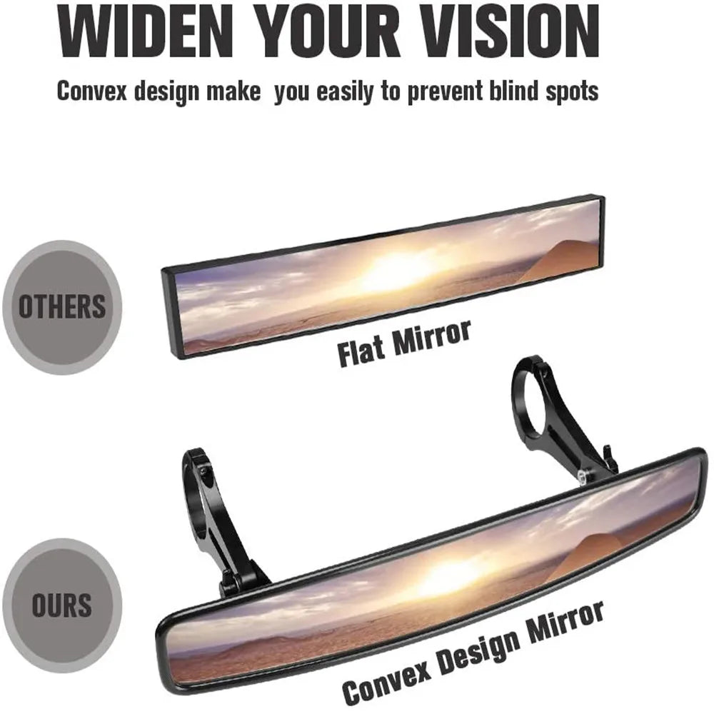 15-Inch Convex Rearview Mirror with 1.75-Inch Clamps for UTV & SXS