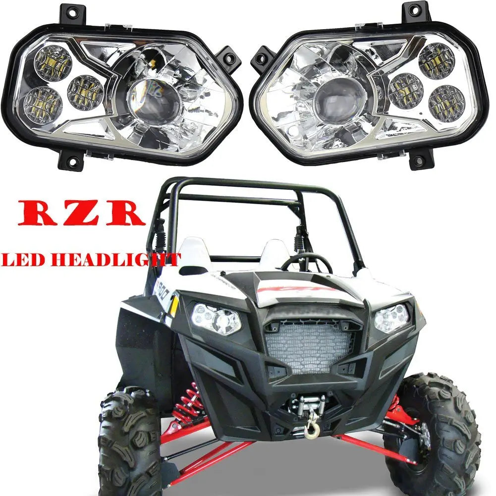 Chrome Black LED Headlight Kit, High/Low Beam (Pair) for Polaris RZR 570, RZR 900 & Ranger 570