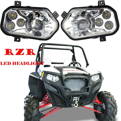 Chrome Black LED Headlight Kit, High/Low Beam (Pair) for Polaris RZR 570, RZR 900 & Ranger 570