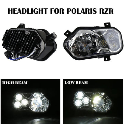 Chrome Black LED Headlight Kit, High/Low Beam (Pair) for Polaris RZR 570, RZR 900 & Ranger 570