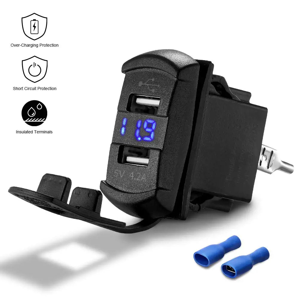 Dual USB Charger Rocker Switch Panel, 5V 4.2A for UTV & SXS