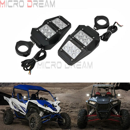 Side Mirrors with LED Spot Lights, 1.75–2-Inch Clamp for UTV & SXS
