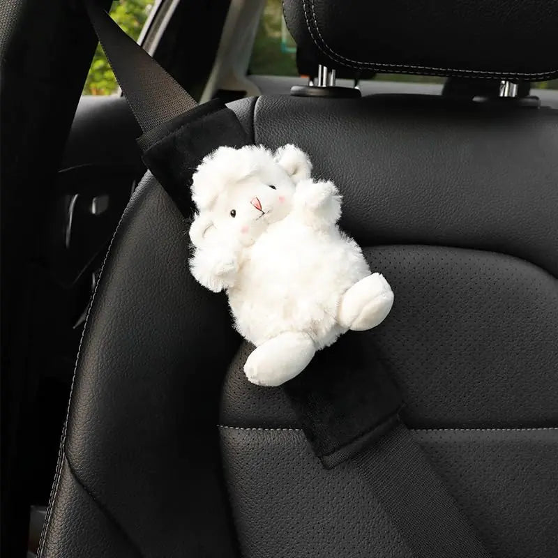 Car Seat Belt Cover Stocking Stuffers Cute Fluffy Pig Frog Sheep Dinosaur Safety Seatbelt Shoulder Pad Auto Accessory Neck Cushion Protector Seatbelt Shoulder Protector Nice Gift (Sheep)