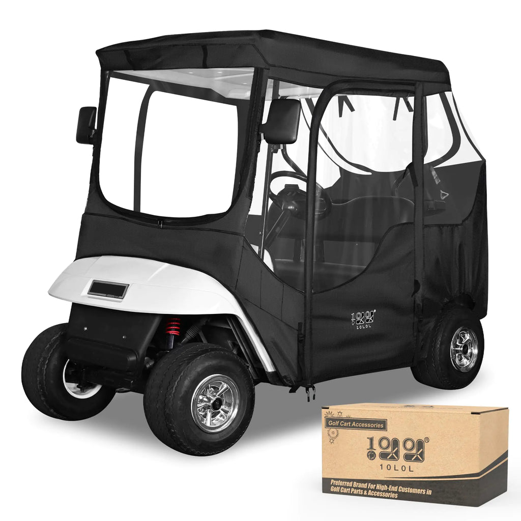 10L0L Golf Cart Driving Enclosure Fit EZGO TXT 2 Passenger Golf Cart Rain Cover with Clear Roll-Up Windshield Reserved Holes for Side Mirrors Waterproof Oxford Cloth Enclosure
