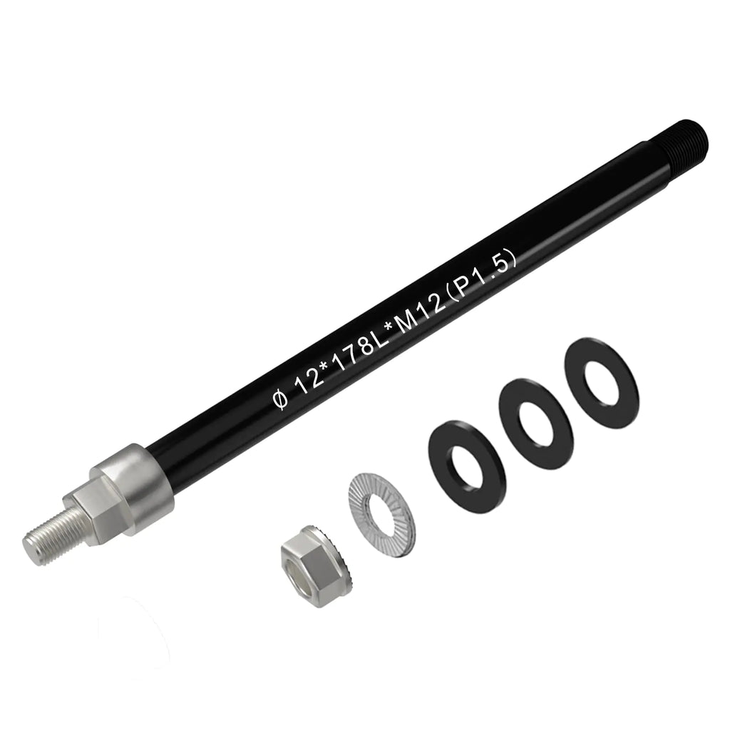 NICEDACK Thru Axle Adapter M12 x 1.5-172-178mm for Bike Trailer Hitch 12mm Thru Axle with 1.5 Thread Pitch Thru-Axle Adapter with a Length Adjustable of 172-178mm