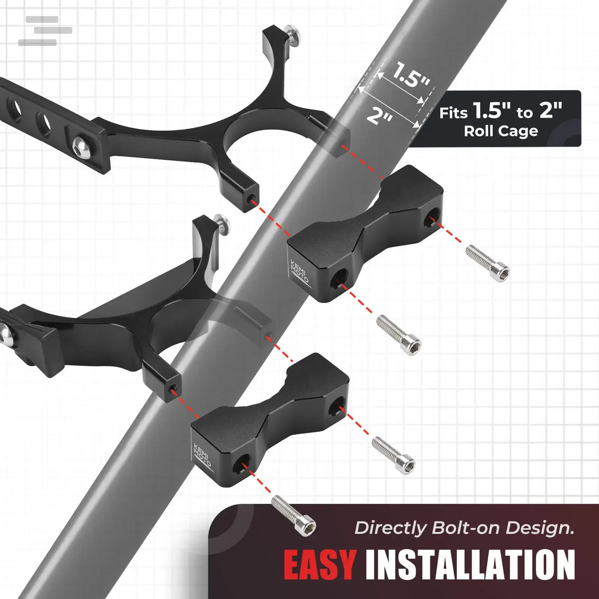 KEMIMOTO Fire Extinguisher Holder for 1.5–2 Inch Cage for UTV & SXS